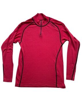Devold of Norway Women’s Red 100% Merino Wool Base Layer 1/4 Zip Top Size XL